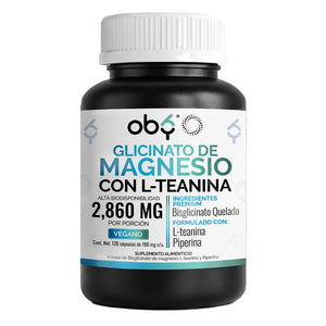 Glicinato de Magnesio con L-Teanina y Piperina | Bisglicinato Mineral Quelado + Aminoacido | 120 Capsulas OBY oby.mx