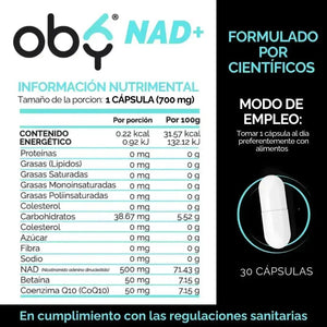 OBY NAD+ | NAD Potenciado Betaina y Coenzima Q10 (CoQ10) | NR Nicotinamida Ribosa| 30 caps $̶5̶9̶9̶.̶0̶0̶ oby.mx