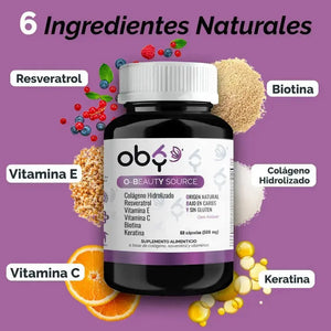Pack Oby Beauty | Biotina, Keratina, Colageno, Resveratrol, Vitamina E y C oby.mx