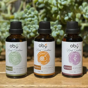 Kit Aceites Esenciales 3Pack: Lavanda, Menta, Naranja | OBY Mood Sensations | Tamaño Extra grande 50 ml cada uno oby.mx
