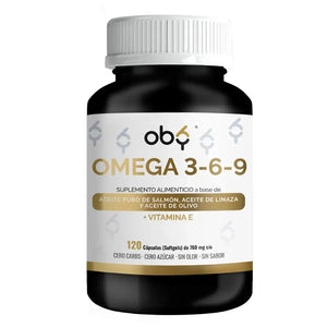 OMEGA 3 6 9 + Vitamina E | 3 aceites puros: Salmon, Linaza, Olivo | OBY Omega 3-6-9, 120 softgels SIN sabor, SIN olor oby.mx