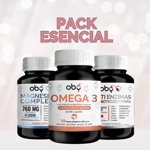 PACK ESCENCIAL | Magnesio complex 5 + Omega 3 + Multi Enzimas oby.mx