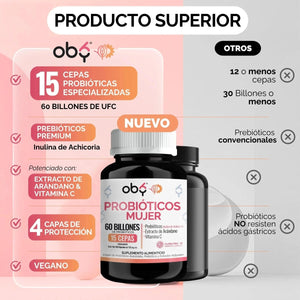 Pack de 3 frascos: Probióticos Femeninos | 60 Billones 15 Cepas + Prebióticos | Probióticos Mujer oby.mx