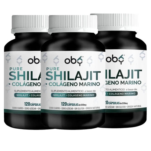 Pack de 3 frascos: Oby Shilajit y Colágeno Marino Hidrolizado Puro | 120 cápsulas Fast Bundle