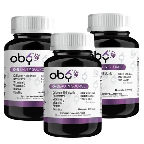 Pack de 3 frascos: Oby Beauty | Biotina, Keratina, Colageno, Resveratrol, Vitamina E y C Fast Bundle
