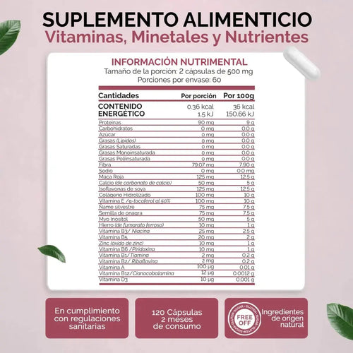 OBY MULTI HER +40 AÑOS. Multivitaminico MUJER, 18 ingredientes: Isoflavonas de Soya, Onagra, Ñame, Vitaminas y Minerales. 120 caps. MENO & PRE-MENO oby.mx