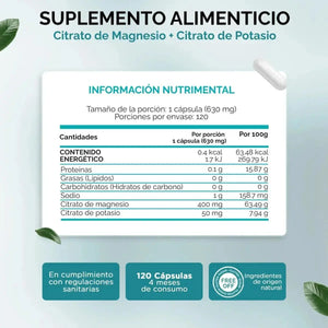 magnesio de citrato y citrato de potasio Oby tabla nutrimental