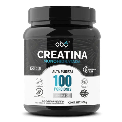 Creatina Monohidratada Micronizada de Alta Pureza. Polvo 500 g, 100 Servicios 5 gr | Sin Sabor | OBY Creatina Pre workout oby.mx
