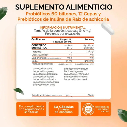 Oby MULTI Probioticos 60 Billones 12 Cepas Diferentes + Prebioticos inulina raiz achicoria + Fibra oby.mx