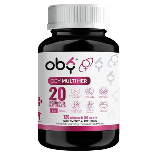 OBY MULTI HER Multivitaminico MUJER, 20 Vitaminas, Minerales y Nutrientes. 120 CAPS oby.mx