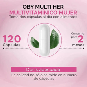 OBY MULTI HER Multivitaminico MUJER, 20 Vitaminas, Minerales y Nutrientes. 120 CAPS oby.mx