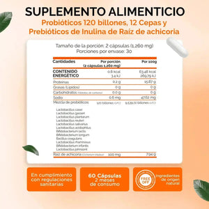 Oby MULTI Probioticos 120 Billones 12 Cepas Diferentes + Prebioticos inulina raiz achicoria + Fibra oby.mx