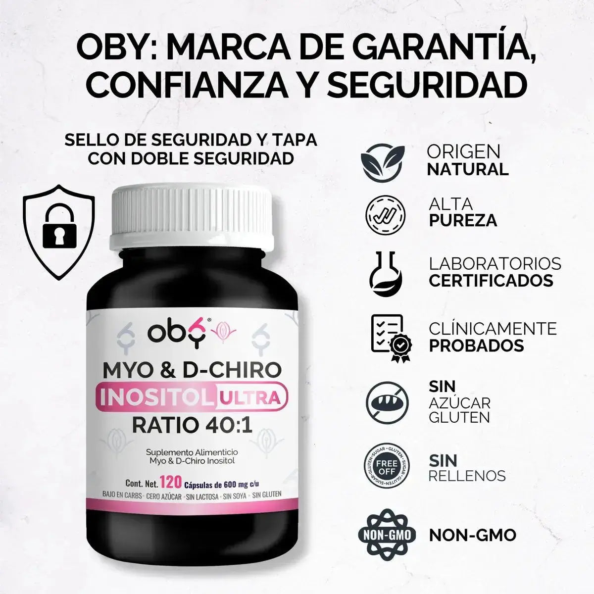 Oby | Myo y D-Chiro Inositol Ratio 40:1 | 120 cápsulas oby.mx