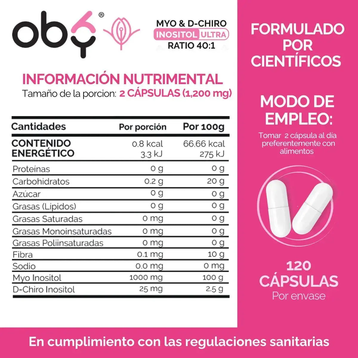 Oby | Myo y D-Chiro Inositol Ratio 40:1 | 120 cápsulas oby.mx
