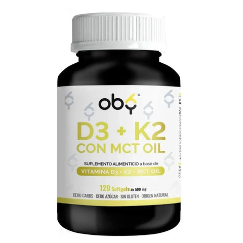 OBY Vitamina D3 + K2 con MCT Oil | 120 Cápsulas (Softgels) oby.mx