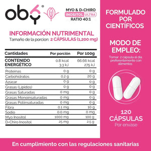 Oby | Myo y D-Chiro Inositol Ratio 40:1 | 120 cápsulas oby.mx
