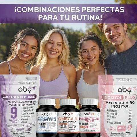 OBY Colageno Hidrolizado Puro Polvo Sin sabor 500 gr | con Acido Hialuronico, Vitaminas, Biotina, Keratina, Resveratrol y Fibra Bambu oby.mx