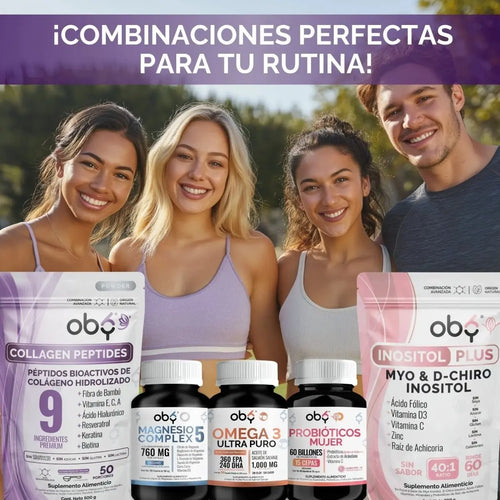 OBY Colageno Hidrolizado Puro Polvo Sin sabor 500 gr | con Acido Hialuronico, Vitaminas, Biotina, Keratina, Resveratrol y Fibra Bambu oby.mx