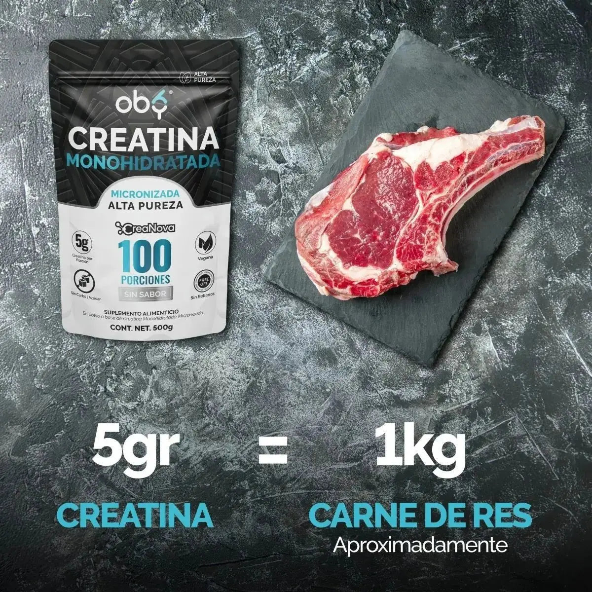 Creatina Monohidratada Micronizada Pura Polvo 500g oby.mx