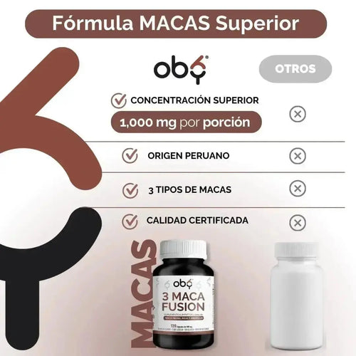 OBY Maca Negra, Maca Roja y Maca Amarilla | 120 Cápsulas oby.mx