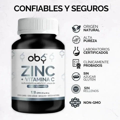 OBY Zinc Puro + Vitamina C | 120 cápsulas oby.mx