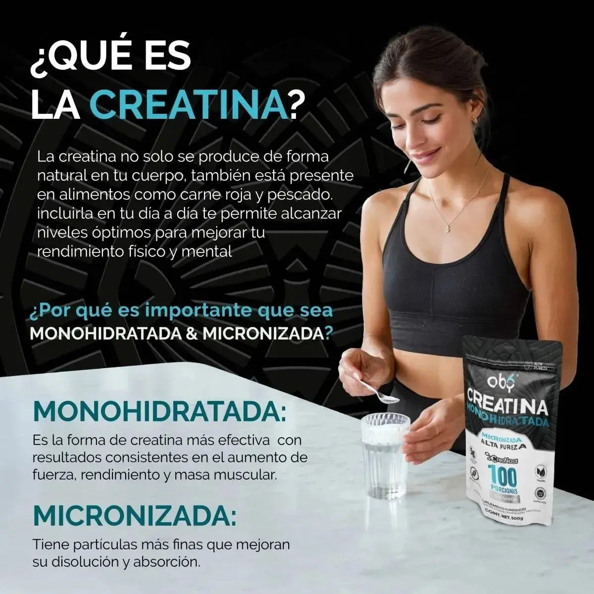Creatina Monohidratada Micronizada Pura Polvo 500g oby.mx