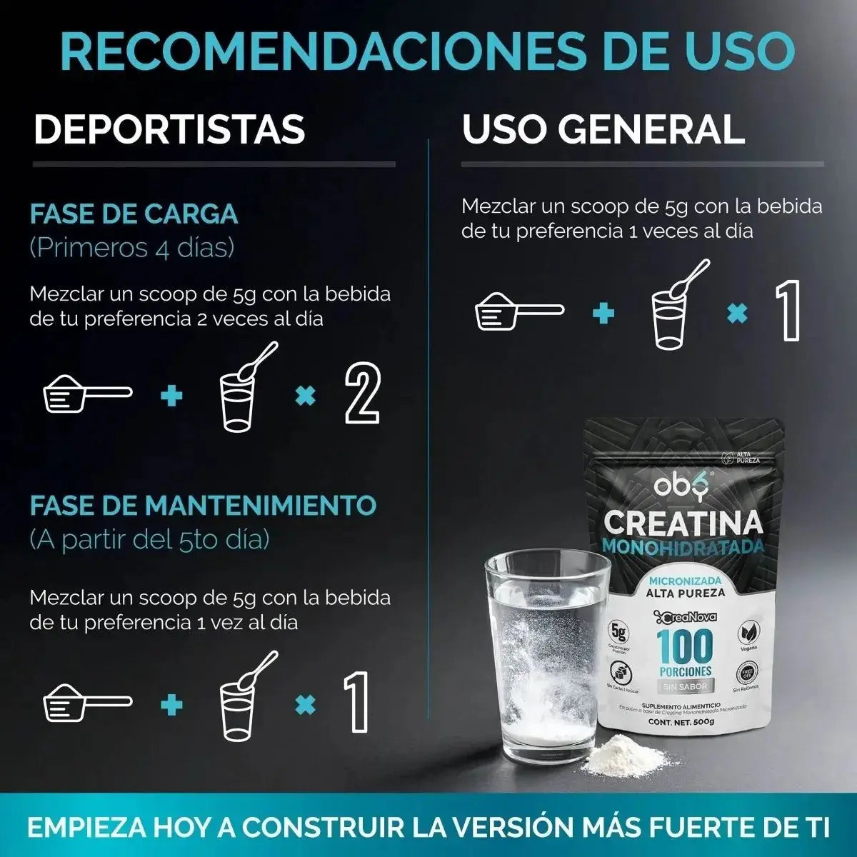 Creatina Monohidratada Micronizada Pura Polvo 500g oby.mx