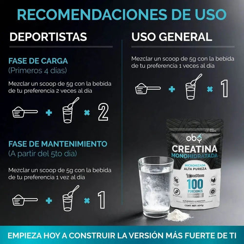 Creatina Monohidratada Micronizada Pura Polvo 500g oby.mx