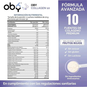 Colageno Hidrolizado 10 Tipos | OBY Collagen 10 Polvo 500g | Frutos Rojos oby.mx