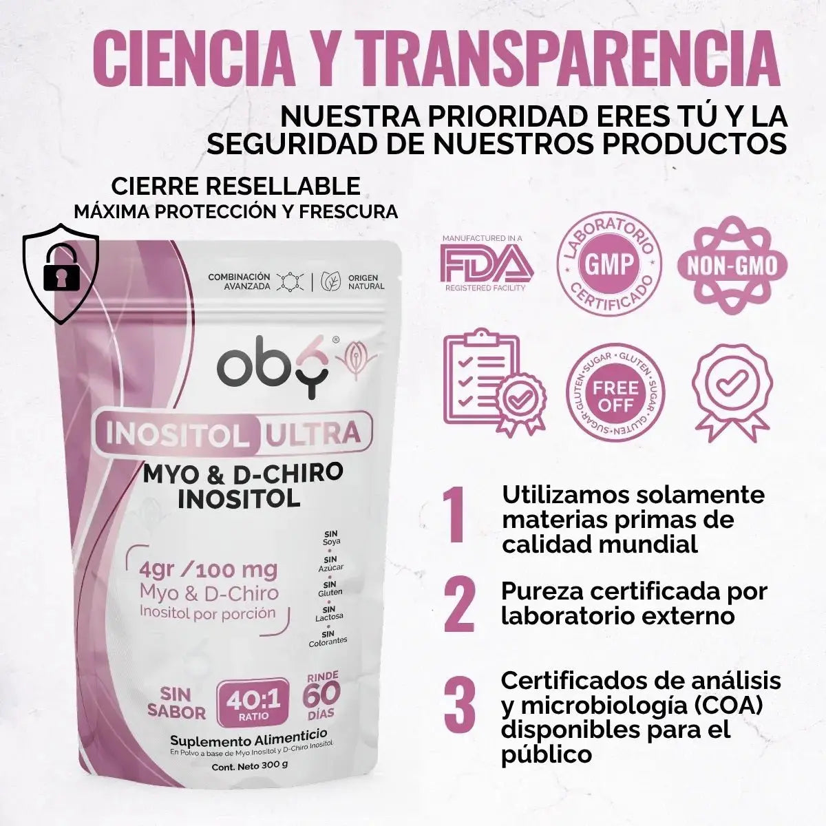 Myo y D-Chiro Inositol Ratio 40:1 Polvo 60 porciones oby.mx