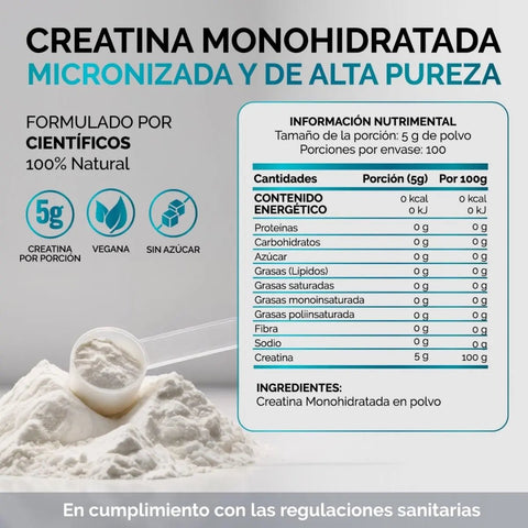 Creatina Monohidratada Micronizada Pura Polvo 500g oby.mx