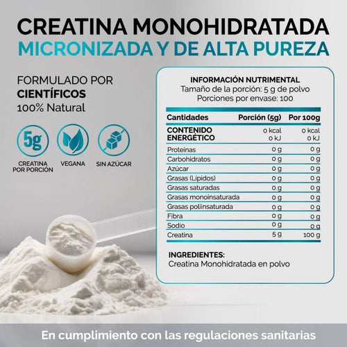 Creatina Monohidratada Micronizada Pura Polvo 500g oby.mx