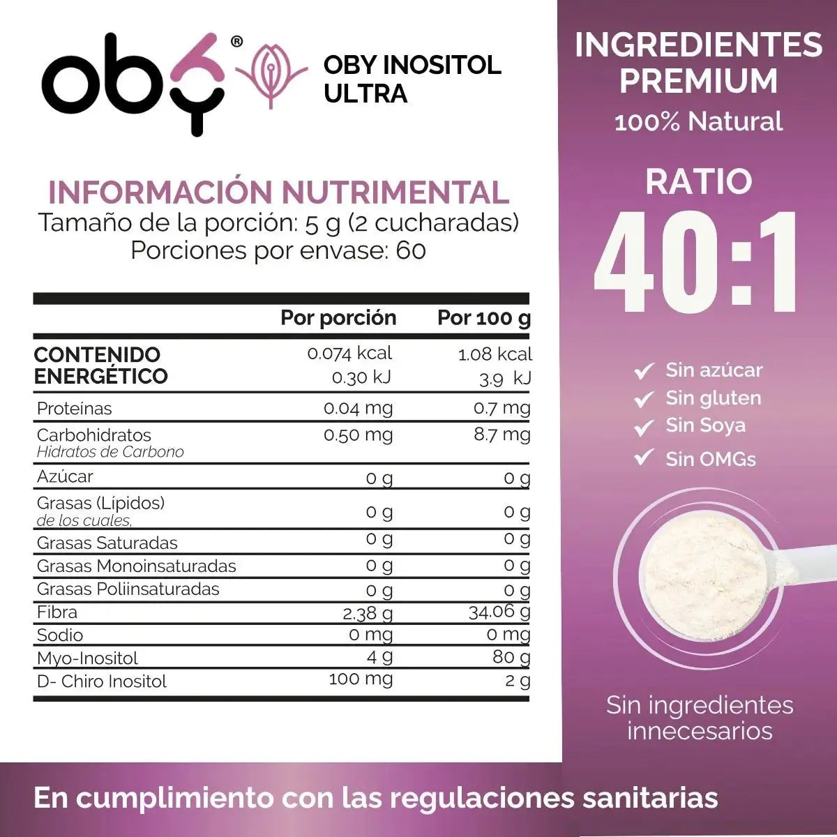 Myo y D-Chiro Inositol Ratio 40:1 Polvo 60 porciones oby.mx
