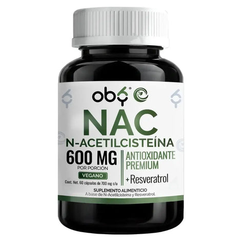 Nac 600mg + Trans Resveratrol 98% | N-acetyl Cysteine Aminoacido | Formula con Antioxidantes | 60 Capsulas oby.mx