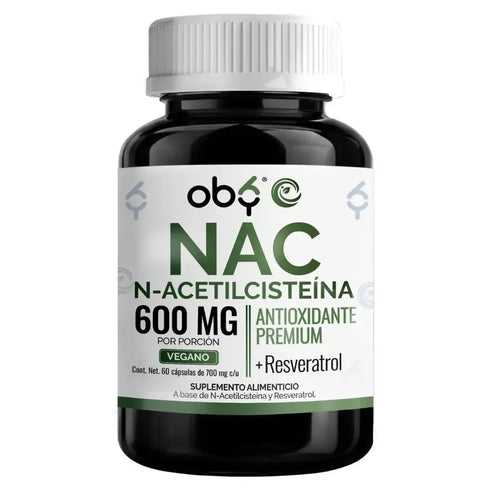 Nac 600mg + Trans Resveratrol 98% | N-acetyl Cysteine Aminoacido | Formula con Antioxidantes | 60 Capsulas oby.mx