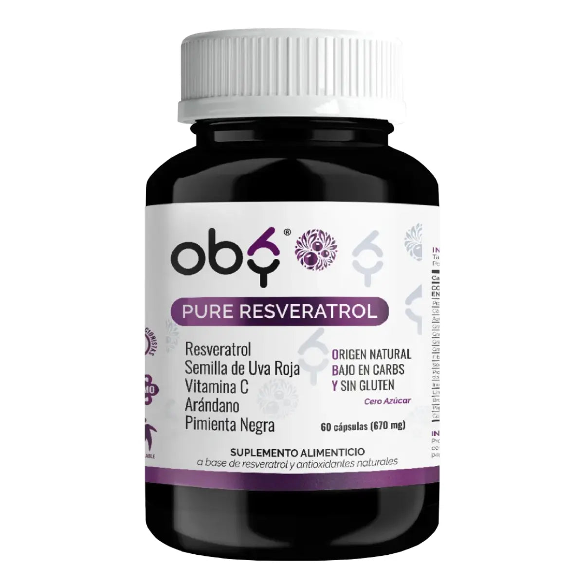 Resveratrol Puro con Semilla de Uva Roja 60 cápsulas oby.mx