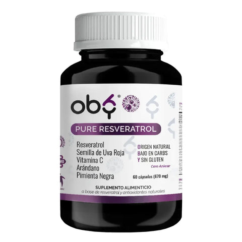 Resveratrol Puro con Semilla de Uva Roja 60 cápsulas oby.mx