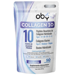 Colageno Hidrolizado 10 Tipos | OBY Collagen 10 Polvo 500g | Frutos Rojos oby.mx