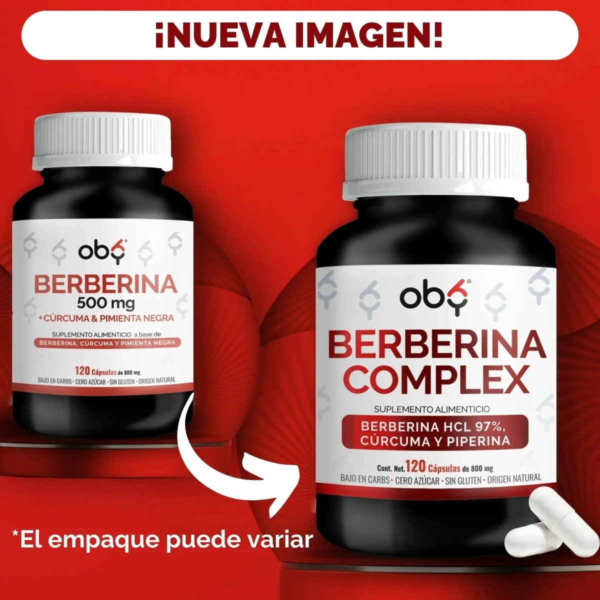 OBY Berberina Pura con Cúrcuma y Pimienta Negra | 120 cápsulas oby.mx