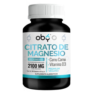 Citrato Magnesio Micronizado 2100mg + Camu Camu, Vitamina C Y D3 | Suplemento Alimenticio Oby Vitaminas Mujer Hombre | Magnesio Complex | 180 Capsulas oby.mx
