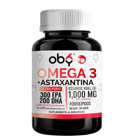 Aceite de Krill Ultra Puro con Astaxantina | Omega 3 EPA y DHA + Fosfolipidos | Sin Sabor y Sin Olor | 60 Softgels oby.mx