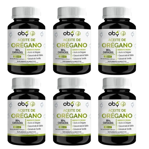 *Pack de 6: Aceite de Orégano 95% Carvacrol con Sábila y Tomillo (60 cápsulas) Fast Bundle