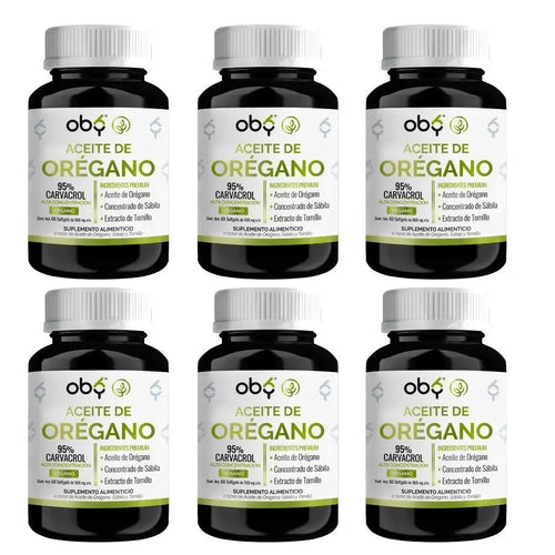 *Pack de 6: Aceite de Orégano 95% Carvacrol con Sábila y Tomillo (60 cápsulas) Fast Bundle