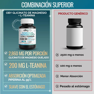 Glicinato de Magnesio con L-Teanina y Piperina | Bisglicinato Mineral Quelado + Aminoacido  | 120 Capsulas OBY oby.mx