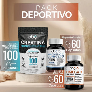 Pack: Creatina Monohidratada + Magnesio Complex + Omega 3 Ultra Puro Fast Bundle