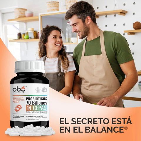 OBY Multi Probioticos 70 Billones de 14 Cepas + Prebioticos Inulina de Agave + Sabila | 30 cápsulas oby.mx