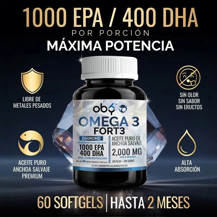 Omega 3 Diamond 2000mg Aceite Anchoa Salvaje de Oby | Máxima Pureza | Alto en EPA Y DHA | 60 cápsulas oby.mx
