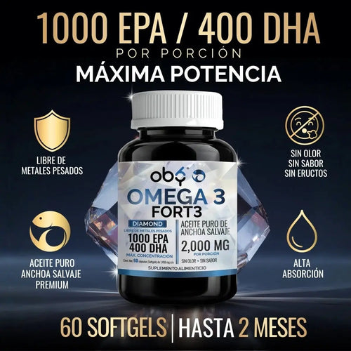 Omega 3 Diamond 2000mg Aceite Anchoa Salvaje de Oby | Máxima Pureza | Alto en EPA Y DHA | 60 cápsulas oby.mx