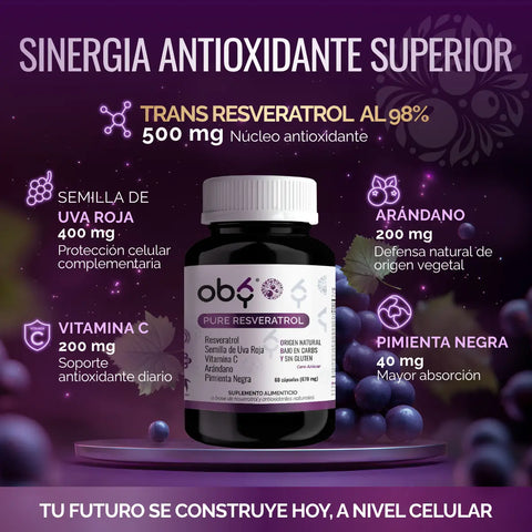 Resveratrol Puro con Semilla de Uva Roja 60 cápsulas oby.mx