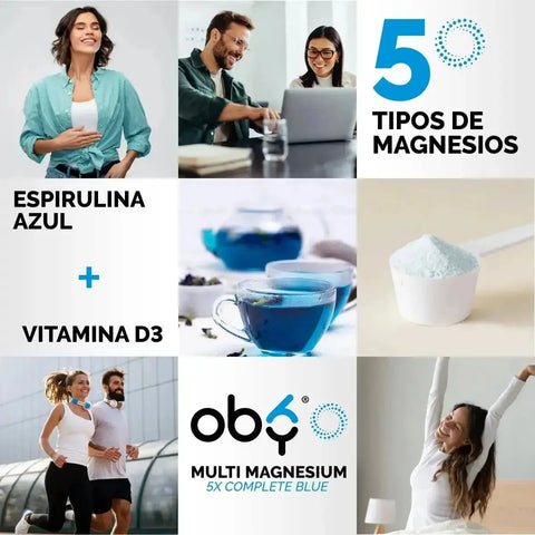 Oby Multi Magnesio Polvo 5X Complete Blue 600 gr | 5 tipos de Magnesios + Espirulina azul | Citrato y Glicinato oby.mx